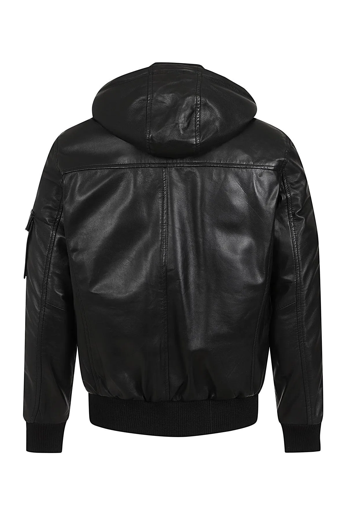 Men's Leather Bomber Style Jacket with a Detachable Hood - DANNY 638