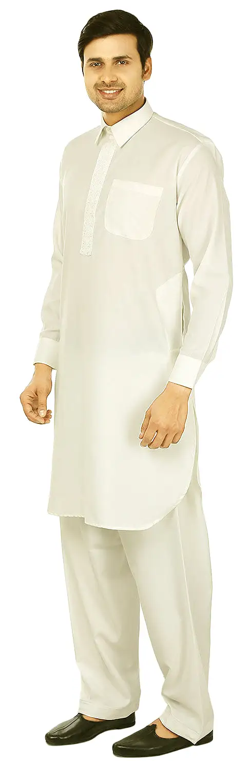 Mens Pathani Kurta Salwar Set Indian Party Wear (Cream)