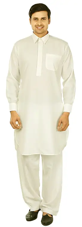 Mens Pathani Kurta Salwar Set Indian Party Wear (Cream)