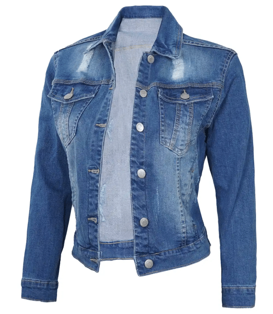 Mid Blue Boxy Fit Denim Jacket for Women