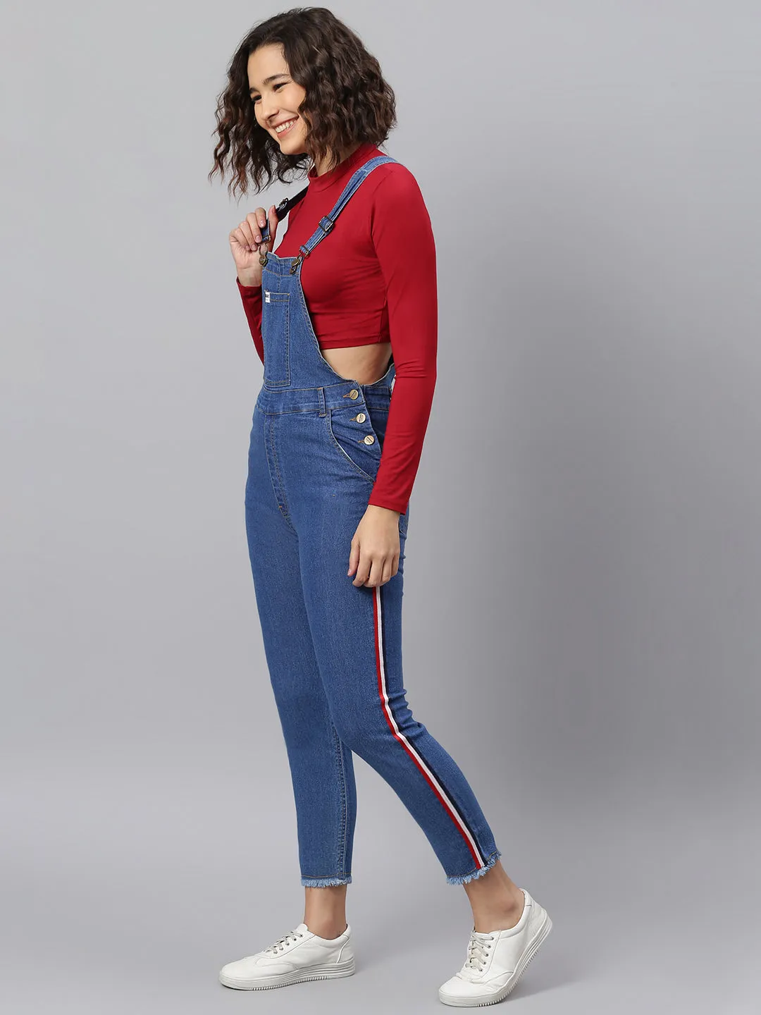 NaughtyDungaree Womens Denim Dungaree with Swiss Tape