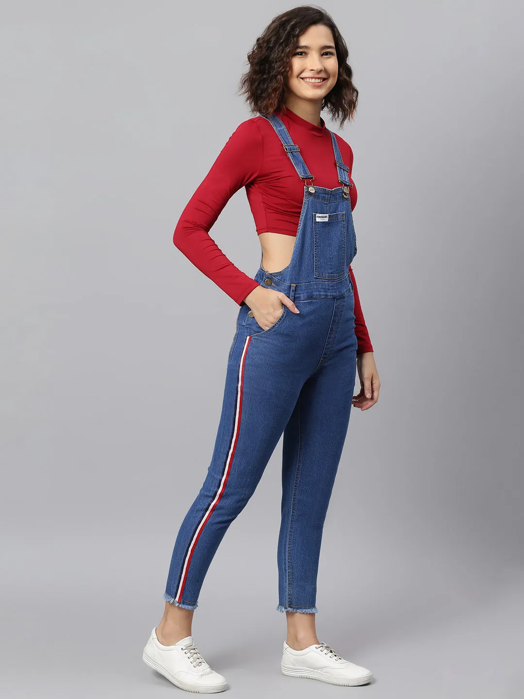 NaughtyDungaree Womens Denim Dungaree with Swiss Tape