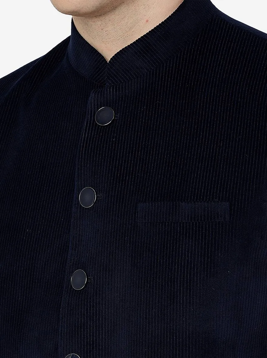 Navy Blue Solid Regular Fit Bandhgala Jacket | Greenfibre