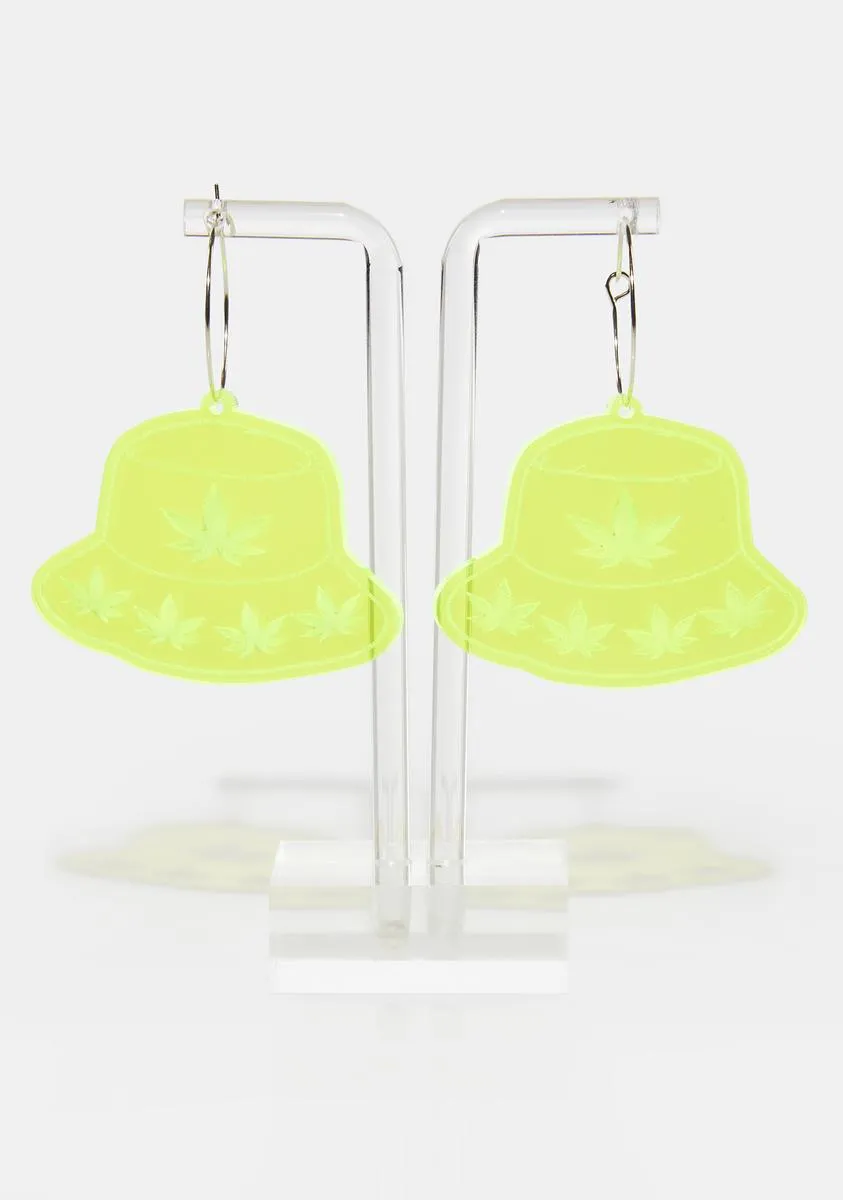 Neon Green Bucket Hat Hoop Earrings-