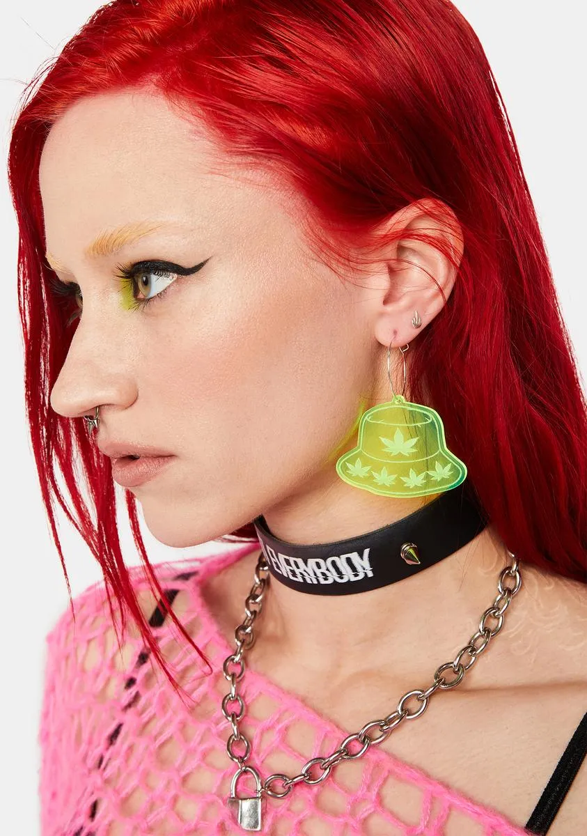 Neon Green Bucket Hat Hoop Earrings-