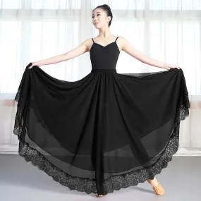 New Dance-Skirt Pendulum Dance Elastic Waist Elegant Ladies Beach Holiday Big-Swing Fashion Fairy Long Princess Party Lace Skirt