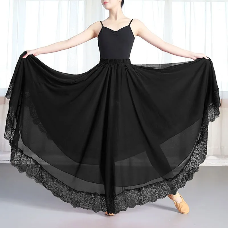 New Dance-Skirt Pendulum Dance Elastic Waist Elegant Ladies Beach Holiday Big-Swing Fashion Fairy Long Princess Party Lace Skirt