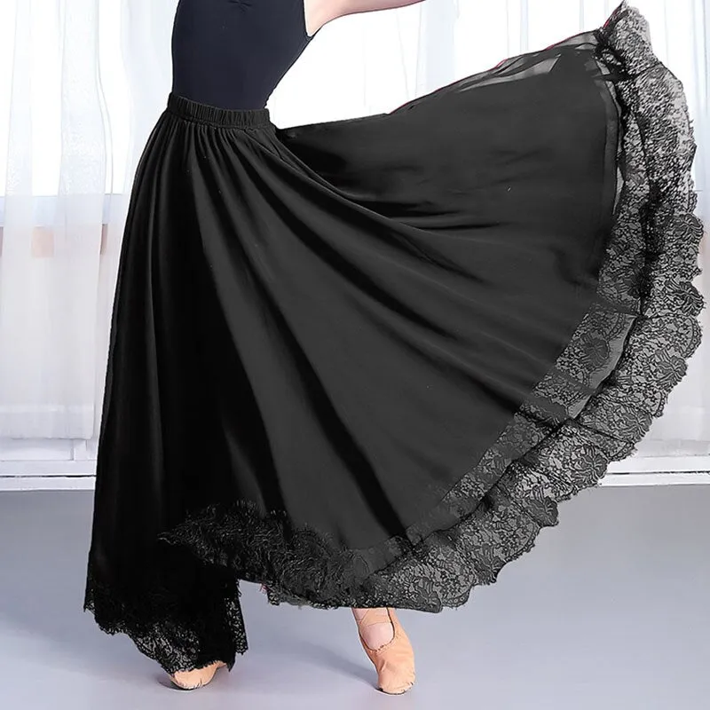 New Dance-Skirt Pendulum Dance Elastic Waist Elegant Ladies Beach Holiday Big-Swing Fashion Fairy Long Princess Party Lace Skirt