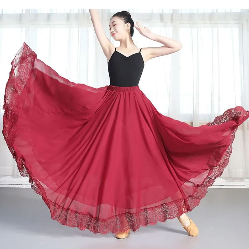 New Dance-Skirt Pendulum Dance Elastic Waist Elegant Ladies Beach Holiday Big-Swing Fashion Fairy Long Princess Party Lace Skirt