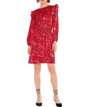 NIC+ZOE Mix And Mingle Womens Printed Ruffled Shift Dress