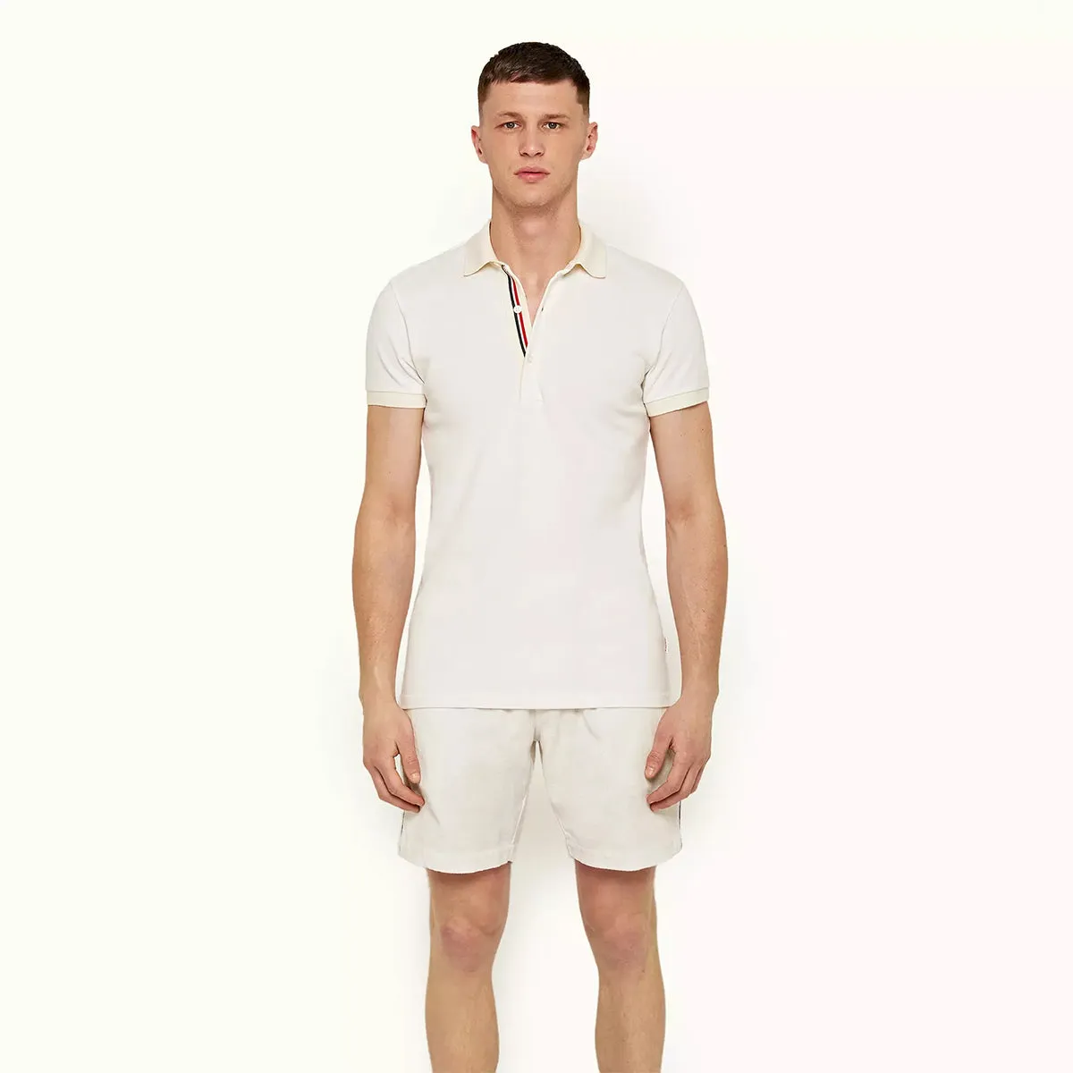 Orlebar Brown - Horton OB Stripe Polo Shirt in White Sand