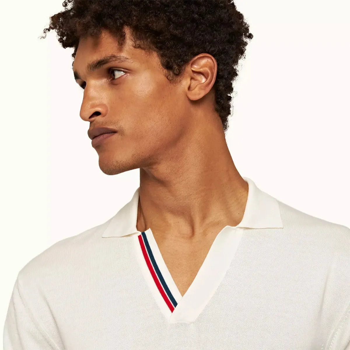 Orlebar Brown - Horton OB Stripe Polo Shirt in White Sand