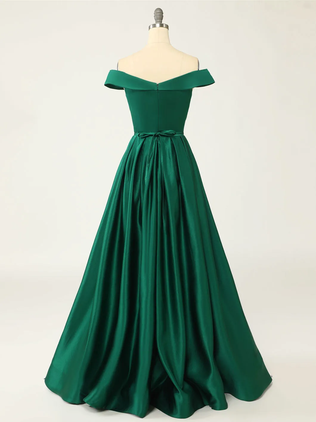 Overlap Neck Satin Emerald Green A-line Long Prom Dress Formal Party Dress