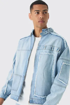 Oversized Dirty Wash Carpenter Denim Moto Jacket