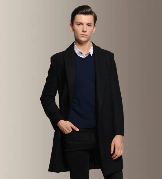 Oversize wool coat for men with hidden closure button