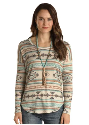 Panhandle Slim Womens Natural Printed Top Long Sleeve Shirt