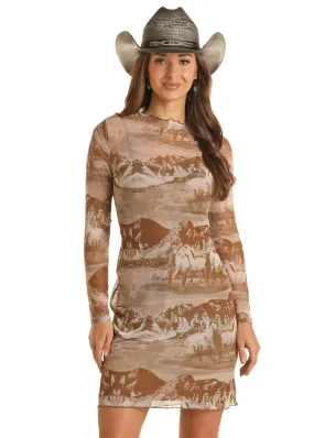 Panhandle Slim Womens Taupe Mesh Printed Dress