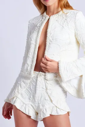 PATBO PEARL-BEADED JACQUARD JACKET IN WHITE