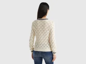 Perforated sweater in pure cotton - Creamy White | Benetton