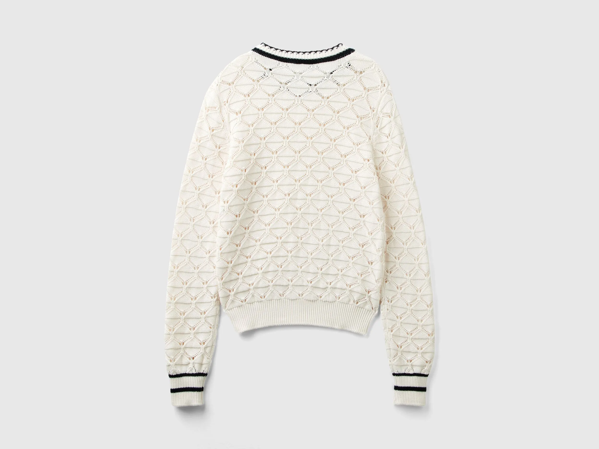 Perforated sweater in pure cotton - Creamy White | Benetton