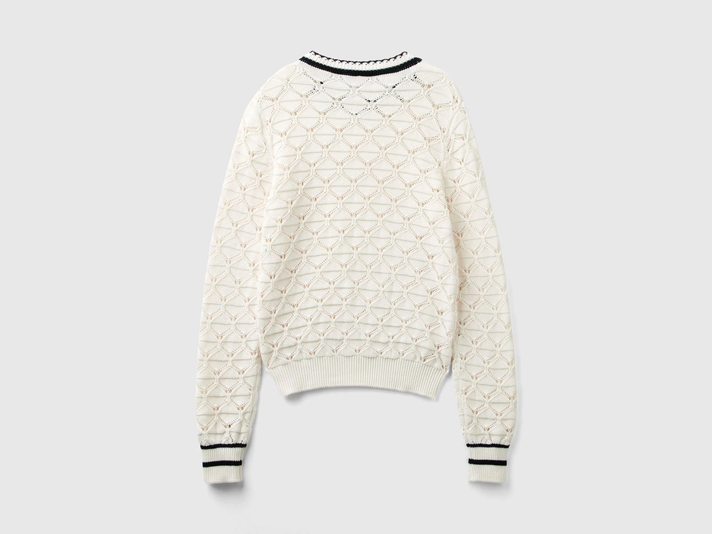 Perforated sweater in pure cotton - Creamy White | Benetton