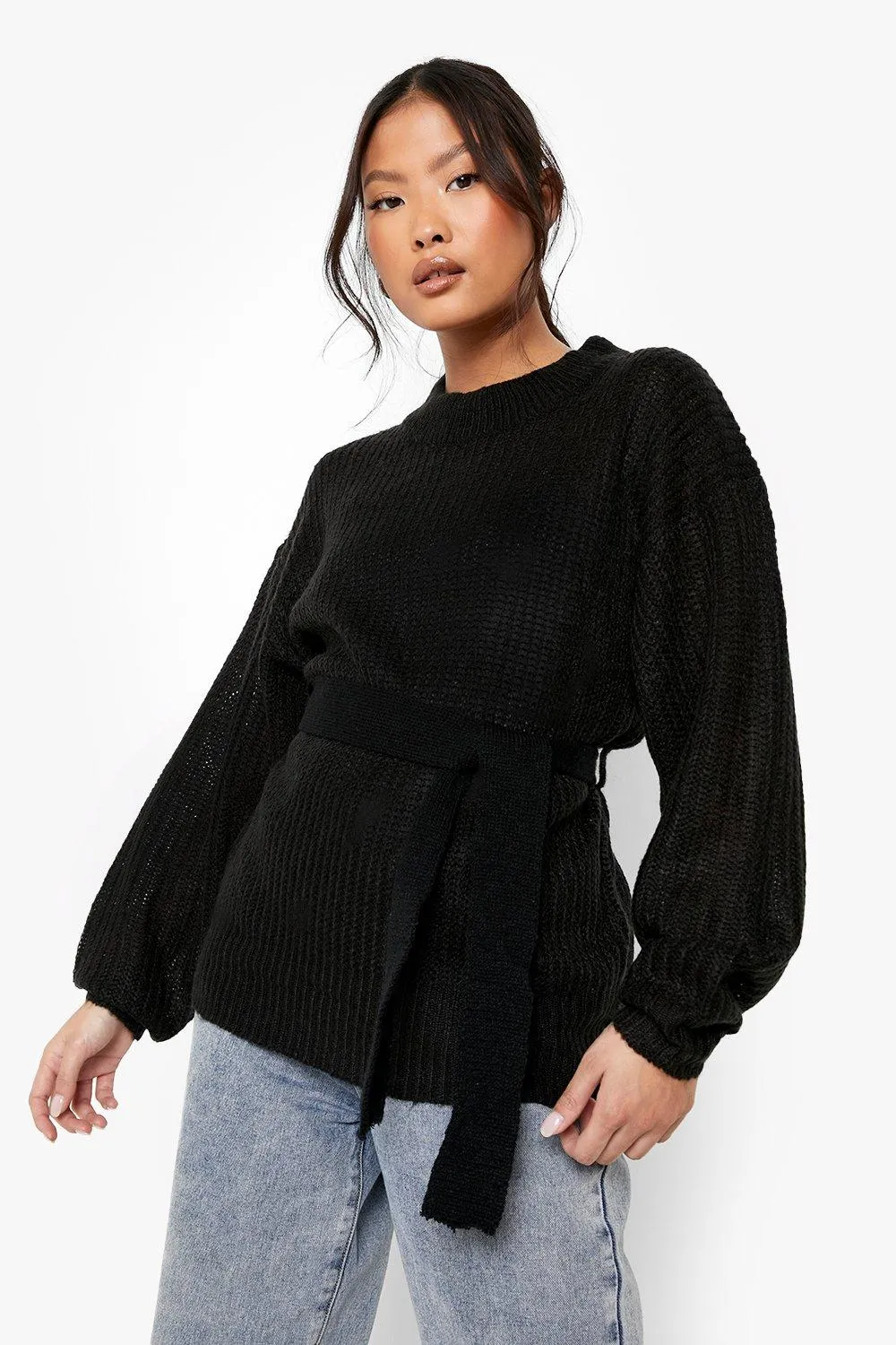 Petite Knitted Belted Oversized Sweater