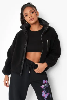 Petite Teddy Fleece Zip Up High Neck Jacket