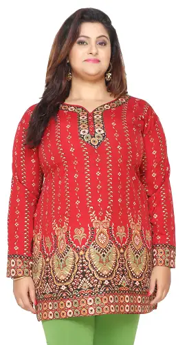 Plus Size Womens Indian Tunics Kurti Top Printed  Apparel (Maroon)