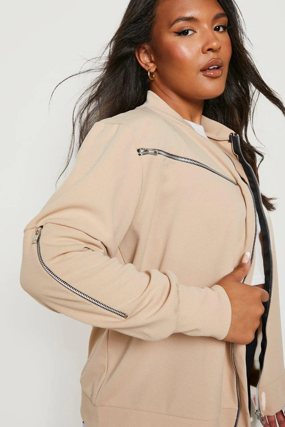 Plus Zip Detail Scuba Bomber Jacket