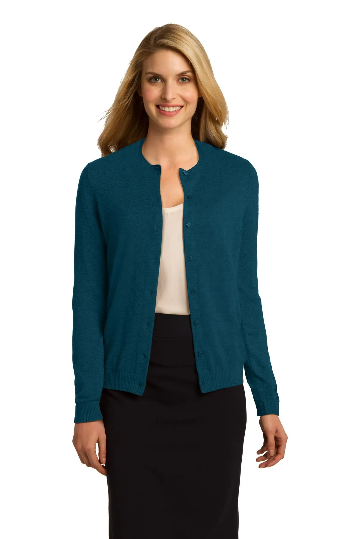 Port Authority Ladies Cardigan Sweater LSW287 Moroccan Blue