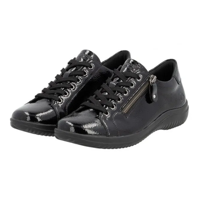 Remonte  Womens D1E03-01 Black High-Shine Lace-Up Trainers