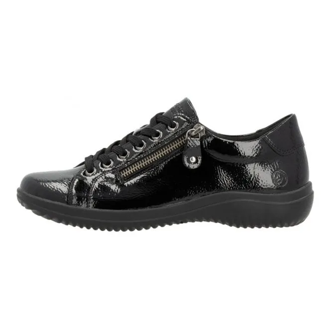 Remonte  Womens D1E03-01 Black High-Shine Lace-Up Trainers