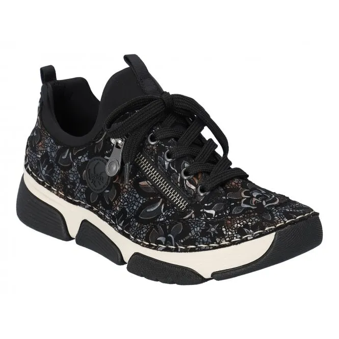 Rieker  Womens 45973-90 Malaysia Black/Metallic Lace-Up Trainers