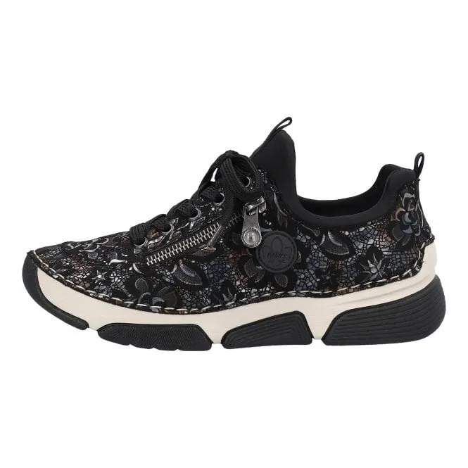 Rieker  Womens 45973-90 Malaysia Black/Metallic Lace-Up Trainers