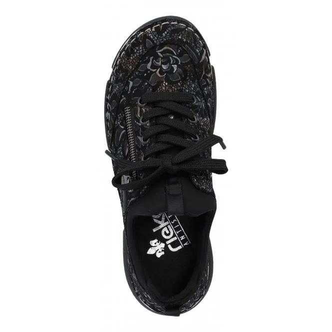 Rieker  Womens 45973-90 Malaysia Black/Metallic Lace-Up Trainers