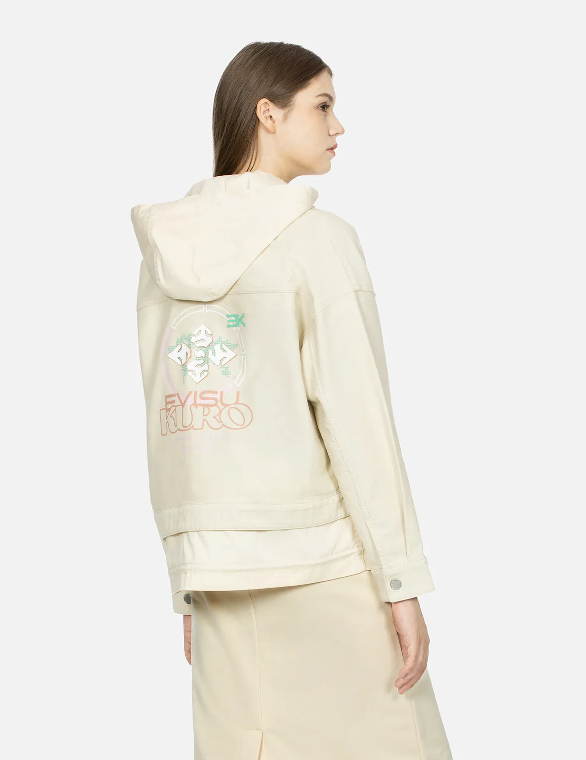 Shimmering Logo and Kamon Print Boxy Jacket