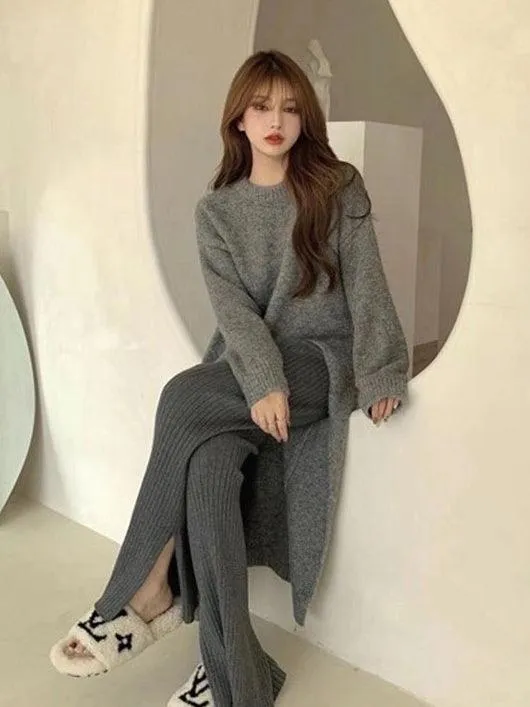 Side Slit Loose Long Knitted Sweater Dress