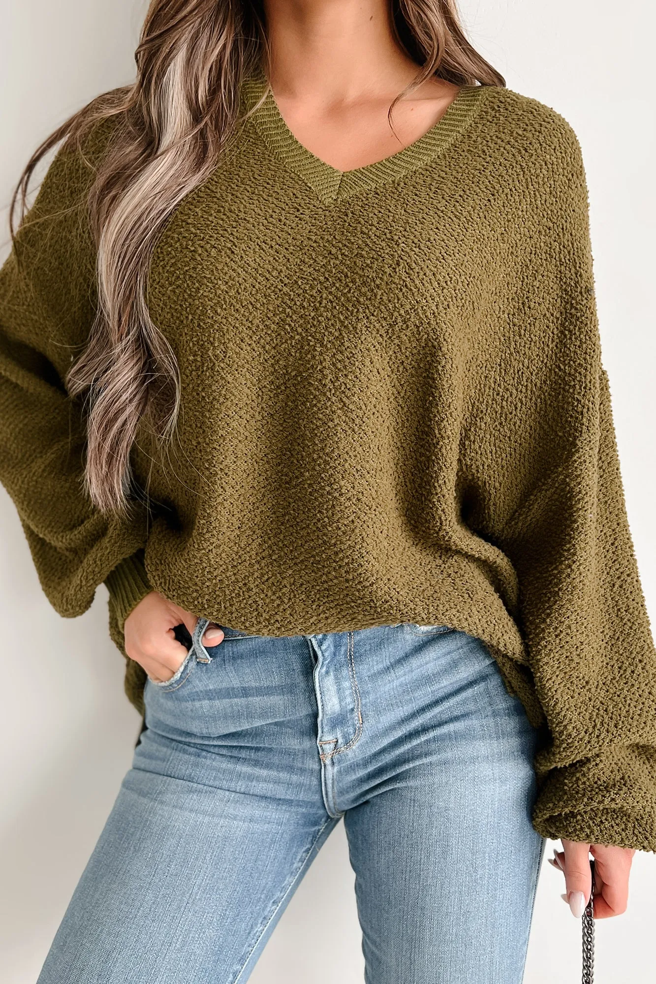 Sincerely Snuggly Hooded Popcorn Texture Sweater (Olive)