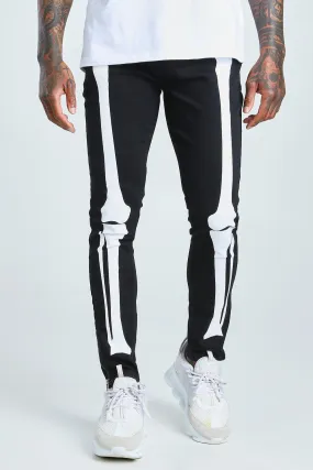 Skinny Stretch Jeans With Skeleton Print | boohooMAN UK