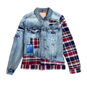 Smoke Rise Mens Mixed Media Plaid Denim Jacket JJ21619-Heritage BLUE