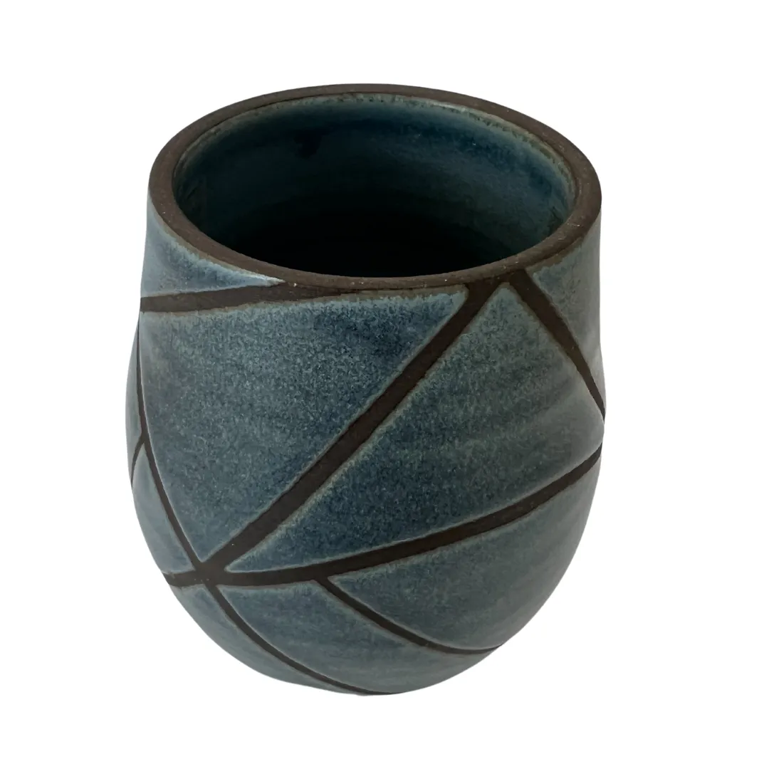 Tape Master Blue on Black Clay Vessel by Lisette Bedoya