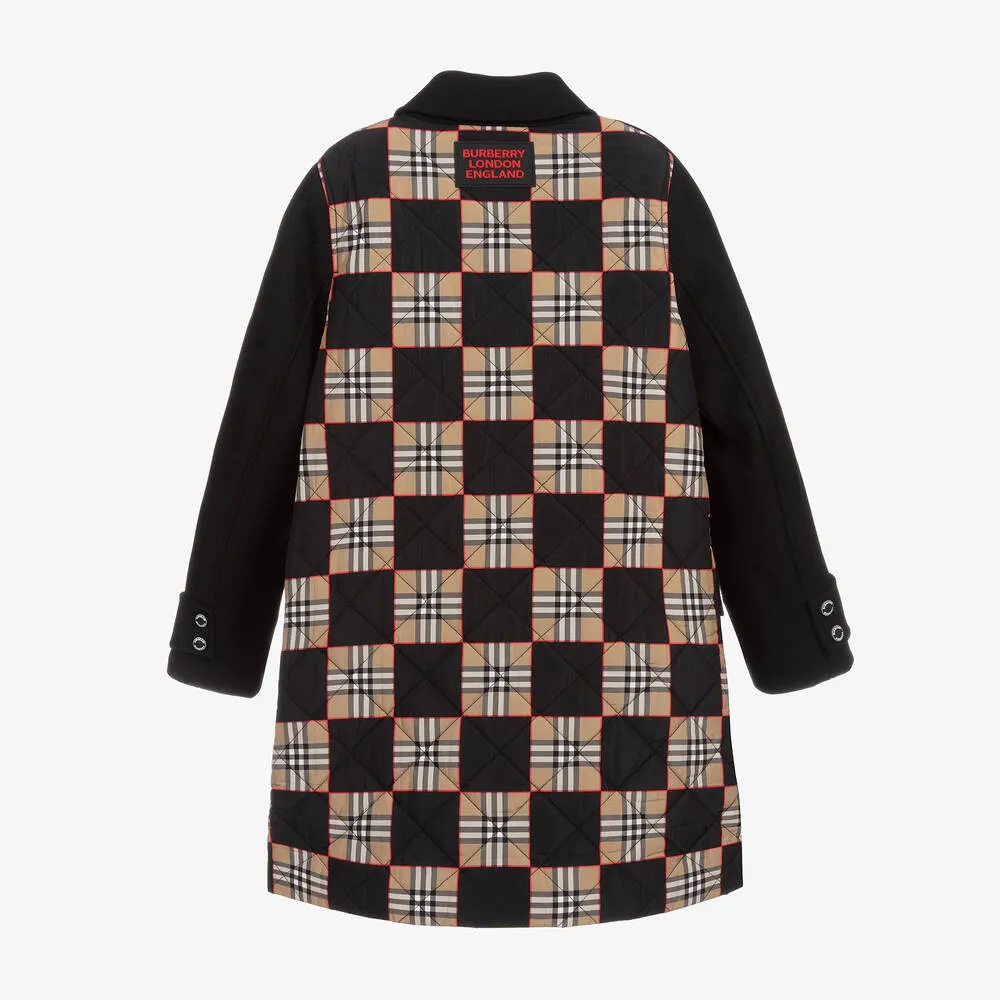 Teen Black Check Logo Coat