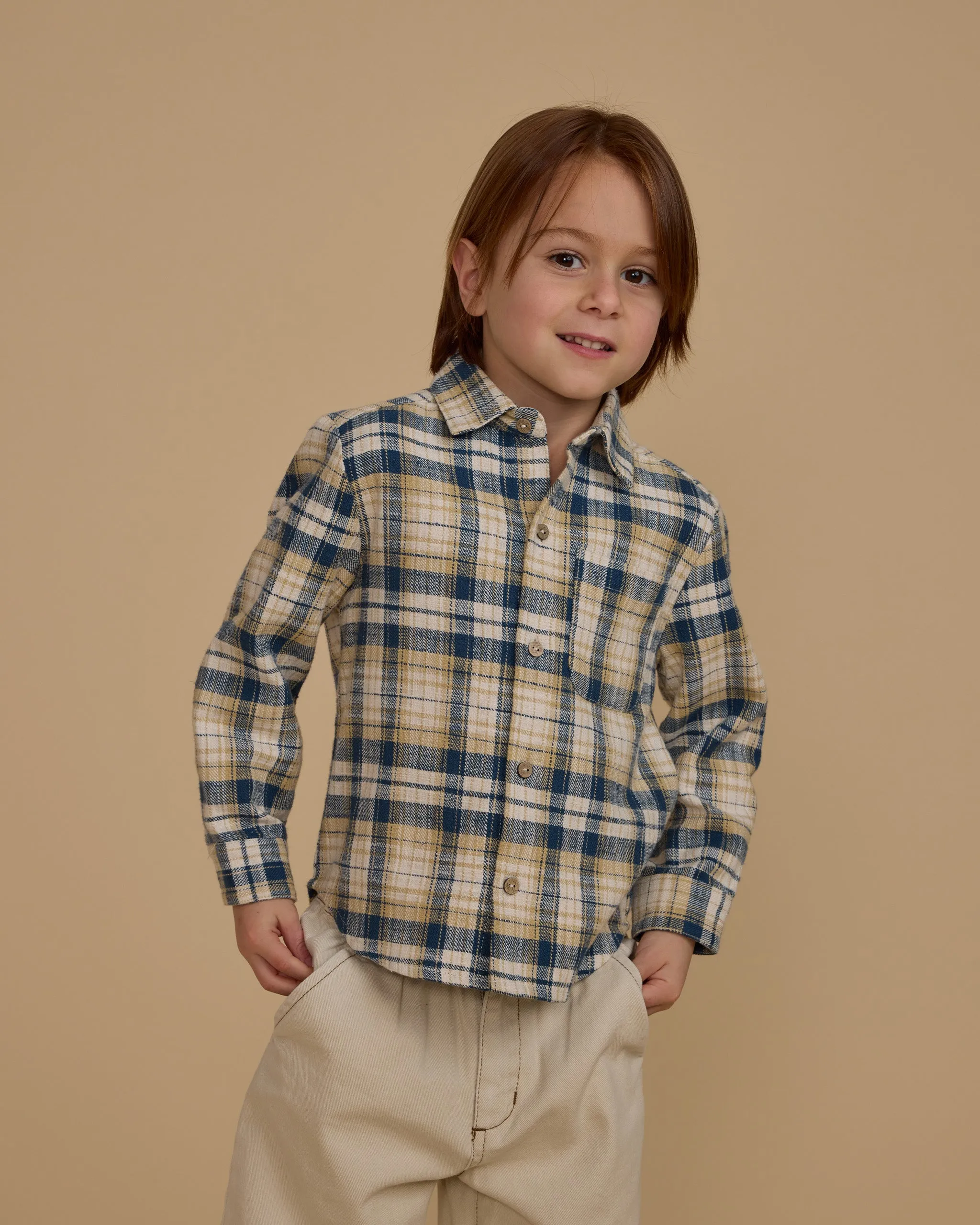 The Collared Long Sleeve Shirt by Rylee + Cru - Indigo Plaid - KIDS