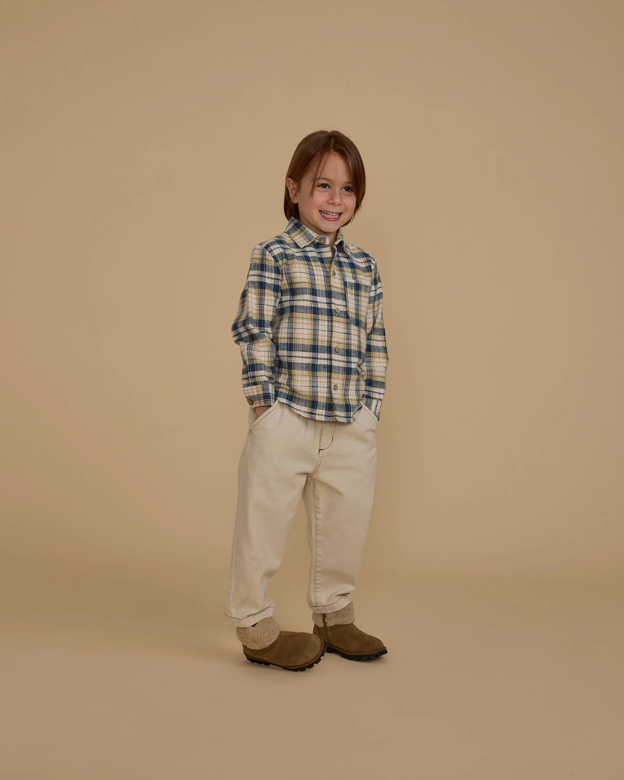 The Collared Long Sleeve Shirt by Rylee + Cru - Indigo Plaid - KIDS