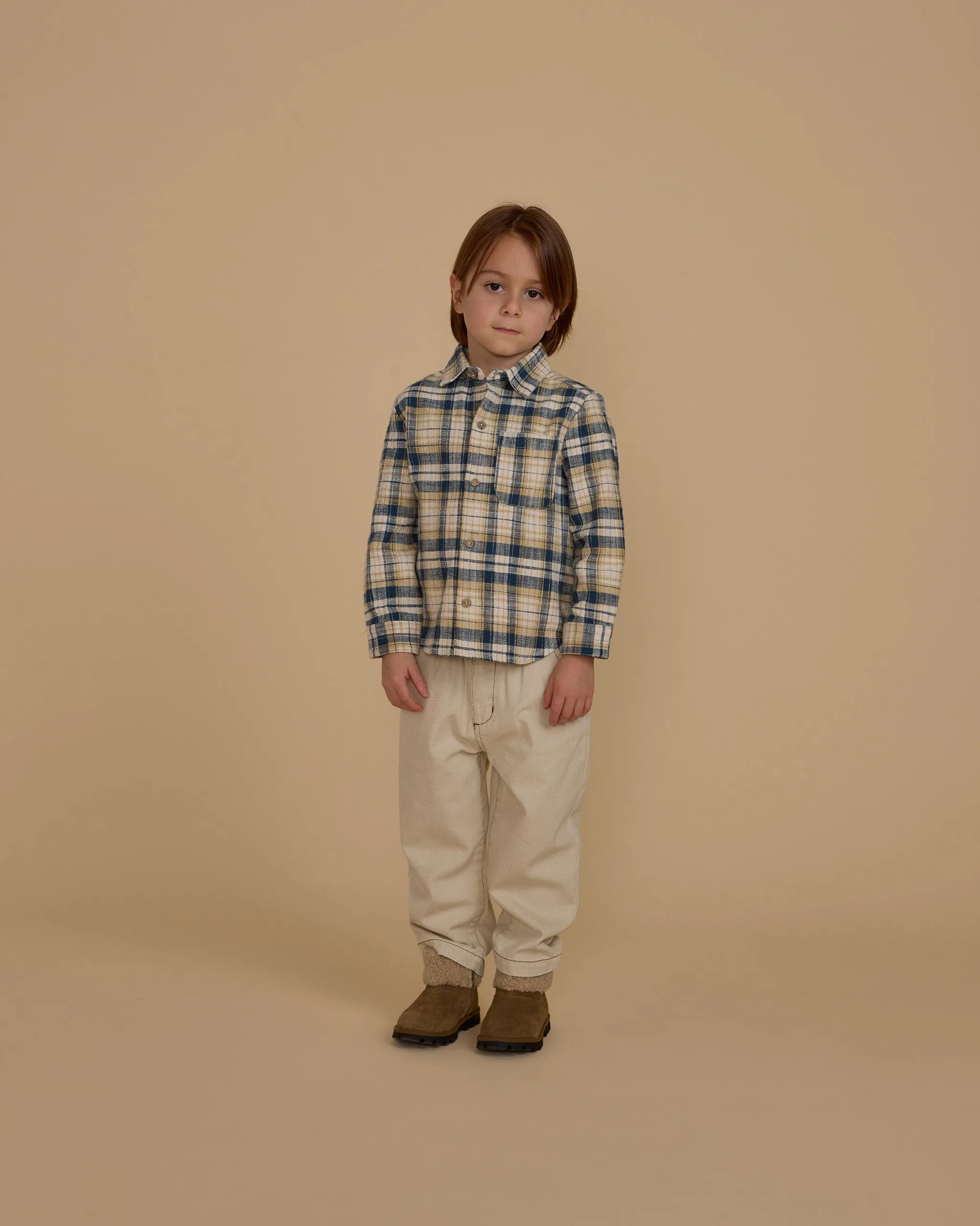 The Collared Long Sleeve Shirt by Rylee + Cru - Indigo Plaid - KIDS