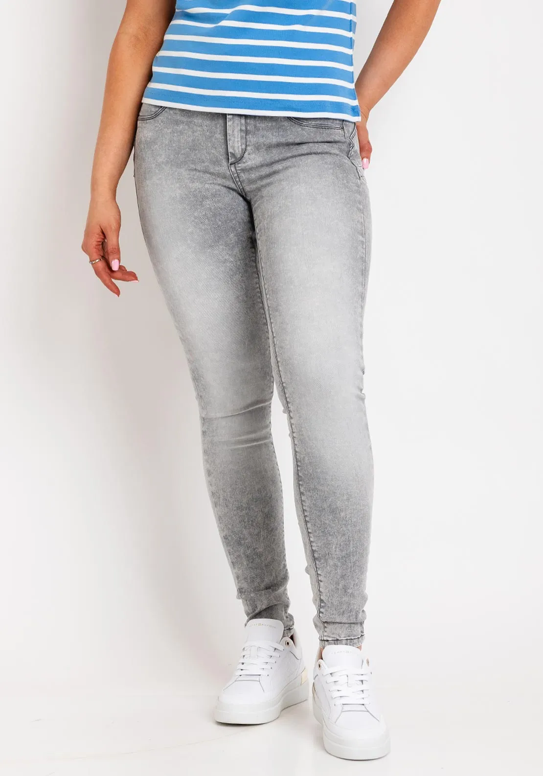 Tiffosi One Size Double Up Push in Skinny Jeans, Grey Wash