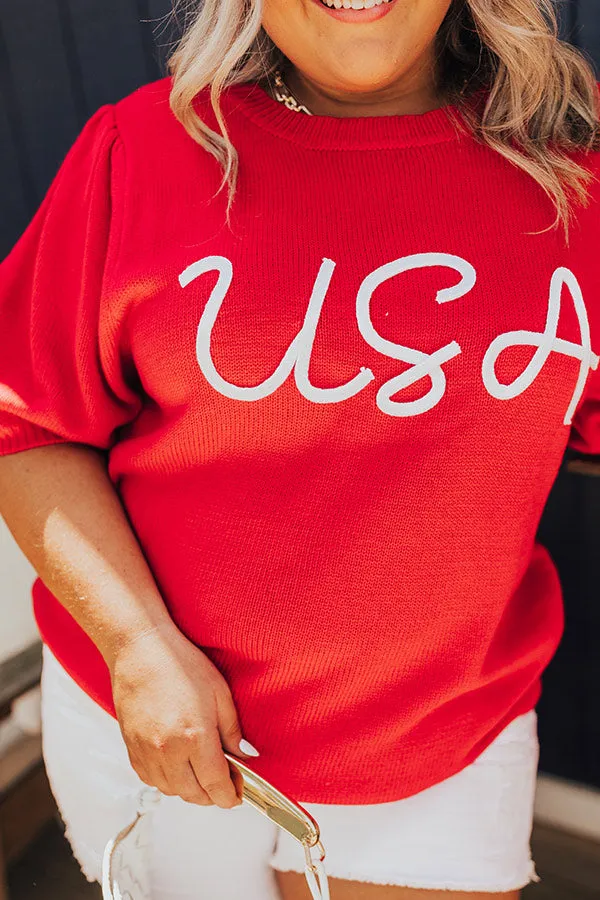 USA Knit Sweater Top in Red Curves