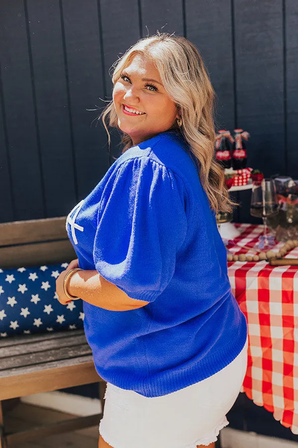 USA Knit Sweater Top in Royal Blue Curves