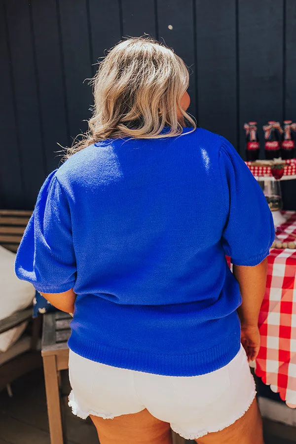 USA Knit Sweater Top in Royal Blue Curves