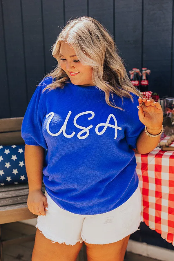 USA Knit Sweater Top in Royal Blue Curves